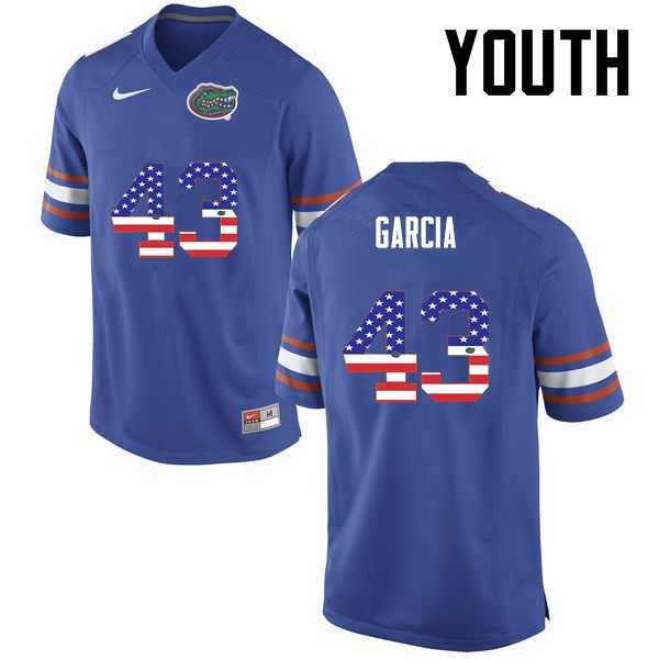 Florida Gators Youth #43 Cristian Garcia College Football Jersey USA Flag Fashion Blue